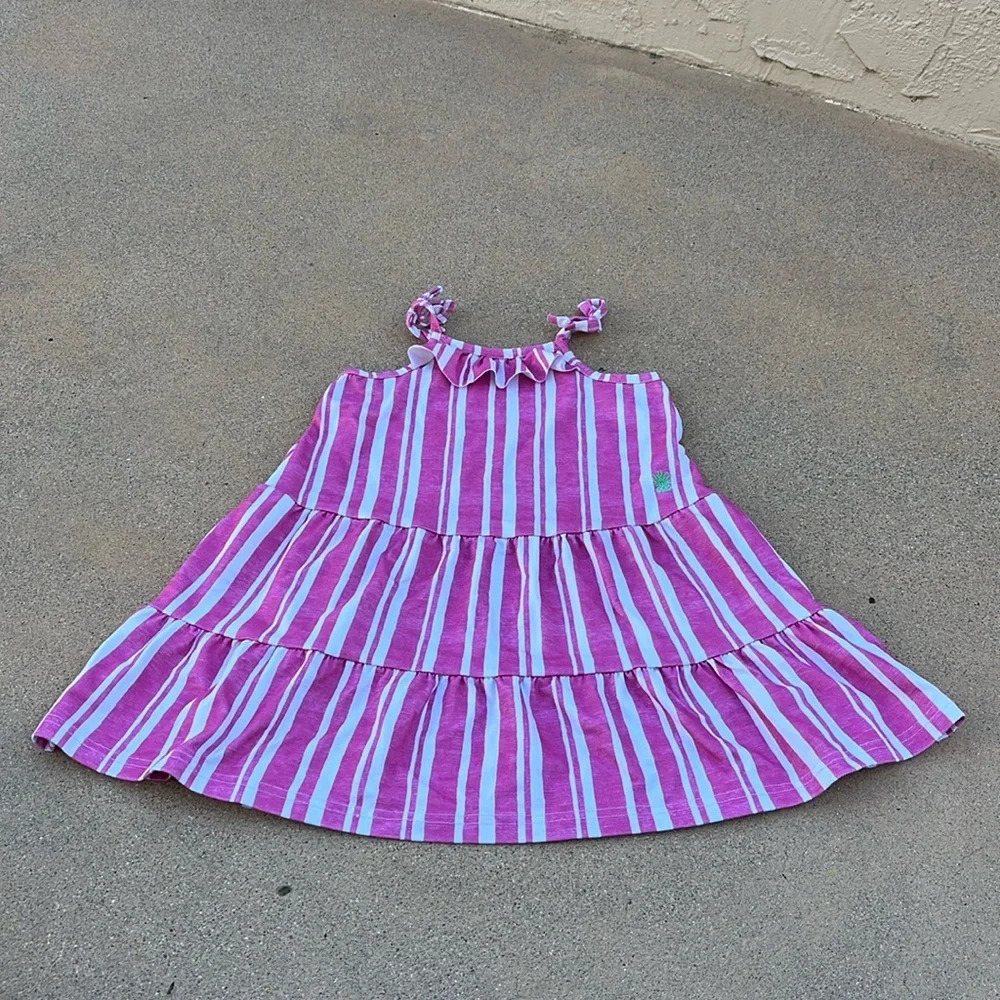 Tommy Bahama Girls 4T Striped Dress Tiered Ruffles Pineapple Pink White Tank